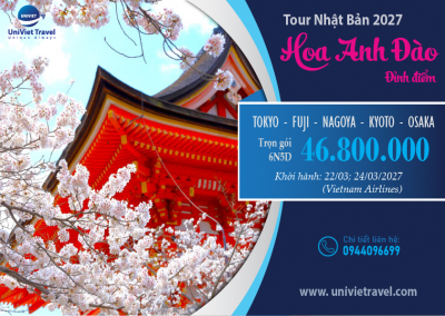 TOUR NHẬT BẢN MÙA HOA ANH ĐÀO (NRT-KIX)