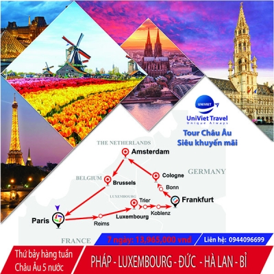 TOUR PHÁP - LUXEMBOURG - ĐỨC - HÀ LAN - BỈ (Tuyến Đỏ)