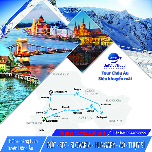Tour ĐỨC - SÉC - SLOVAKIA -  HUNGARY -  ÁO - THỤY SĨ (Tuyến Xanh Dương)
