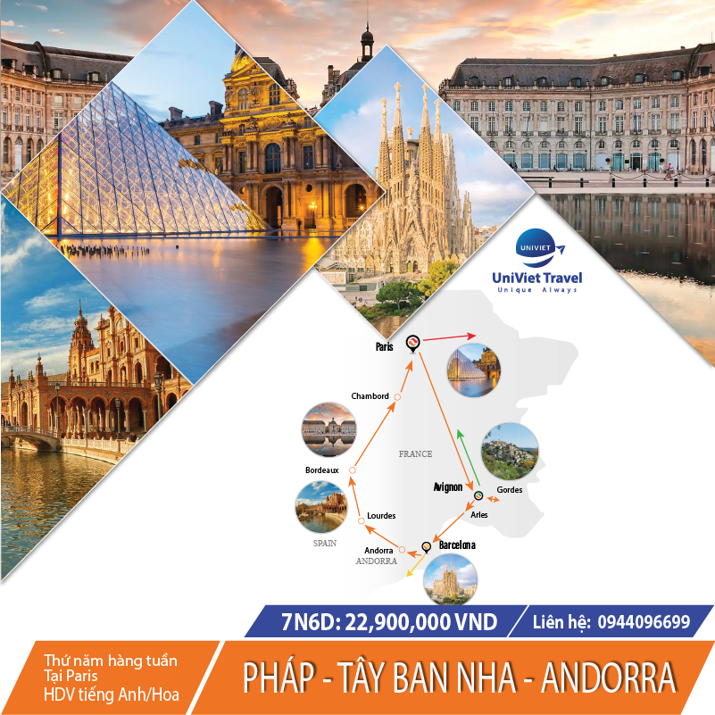 TOUR PHÁP - TÂY BAN NHA - ANDORRA (Tuyến Cam)