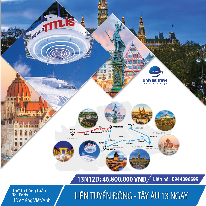 LIÊN TUYẾN ĐÔNG - TÂY ÂU: PHÁP – LUXEMBOURG – ĐỨC – SÉC – SLOVAKIA – HUNGARY – ÁO - THỤY SỸ