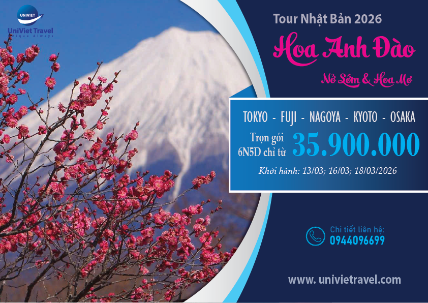 TOUR NHẬT BẢN HOA ANH ĐÀO NỞ SỚM