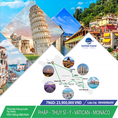 TOUR PHÁP - THỤY SĨ - Ý - VATICAN - MONACO (Tuyến xanh lá)